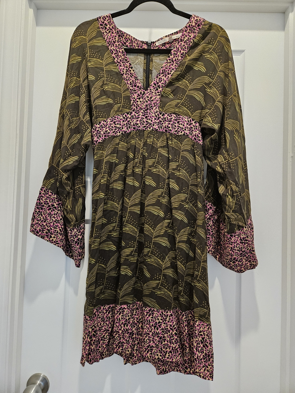 RACHEL Rachel Roy Olive & Pink Boho V-Neck Long Sleeve Tunic Dress